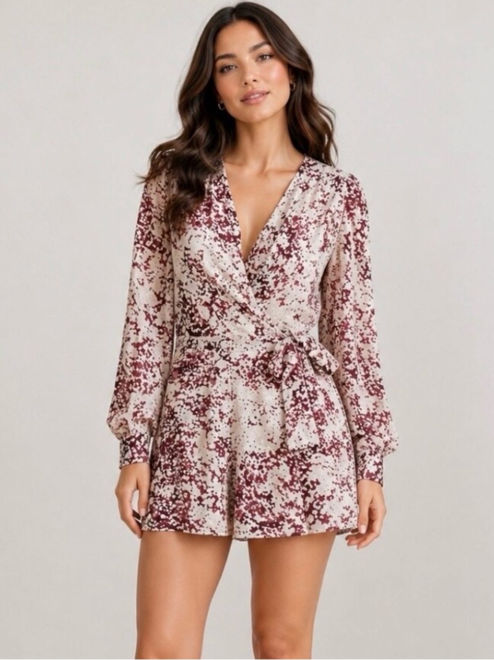 Express Long Sleeve Ditsy Short Romper